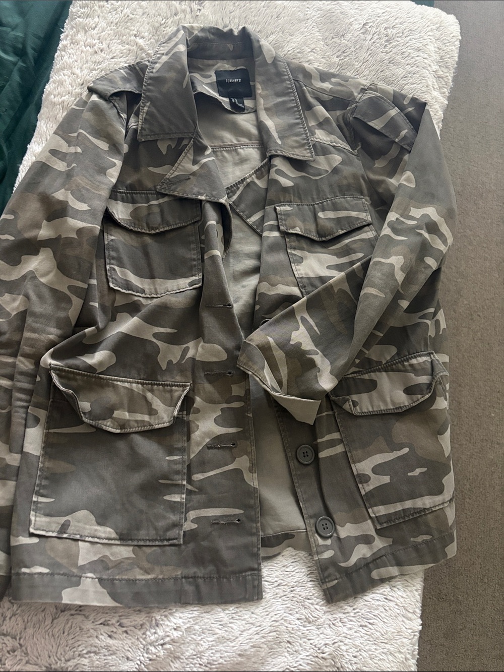 Forever 21 Olive Green Camo Utility Jacket